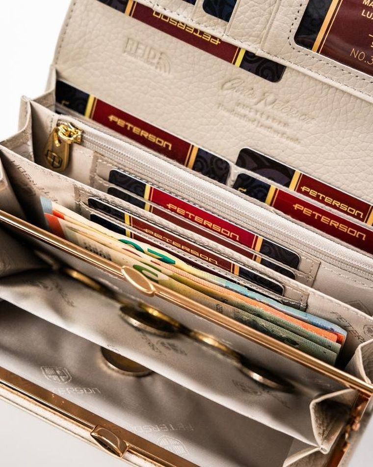 Portfel, beżowy, skórzany, Peterson