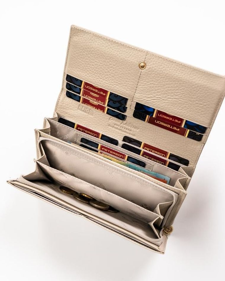 Portfel, beżowy, skórzany, Peterson