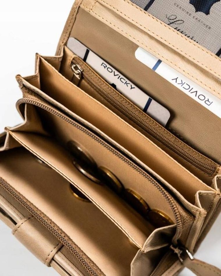 Portfel, beżowy, skórzany, RFID, Rovicky