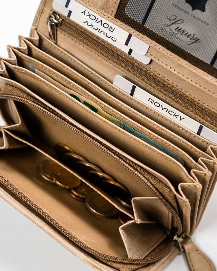 Portfel, beżowy, skórzany, RFID, Rovicky