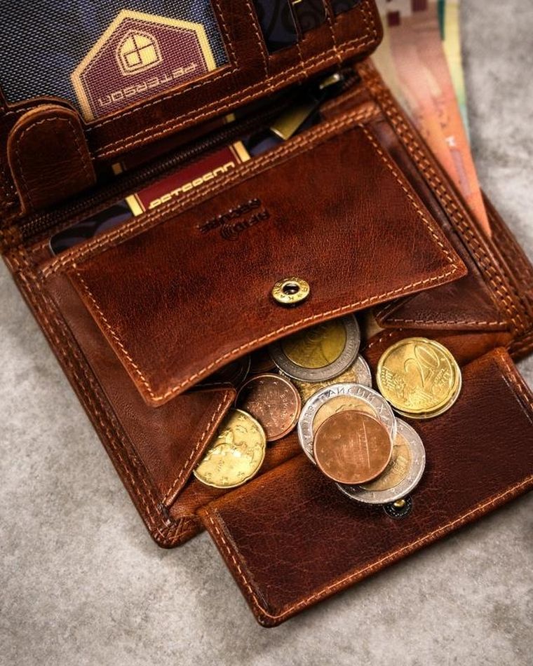 Portfel, brązowy, skórzany, bliźnięta, Peterson