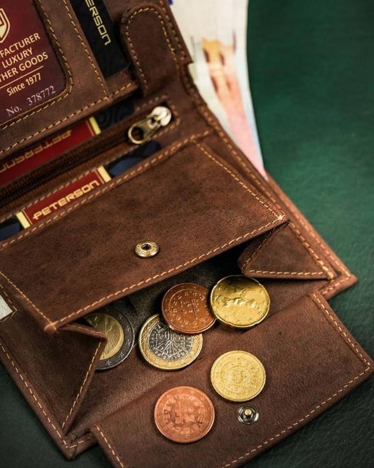 Portfel, brązowy, skórzany, Peterson