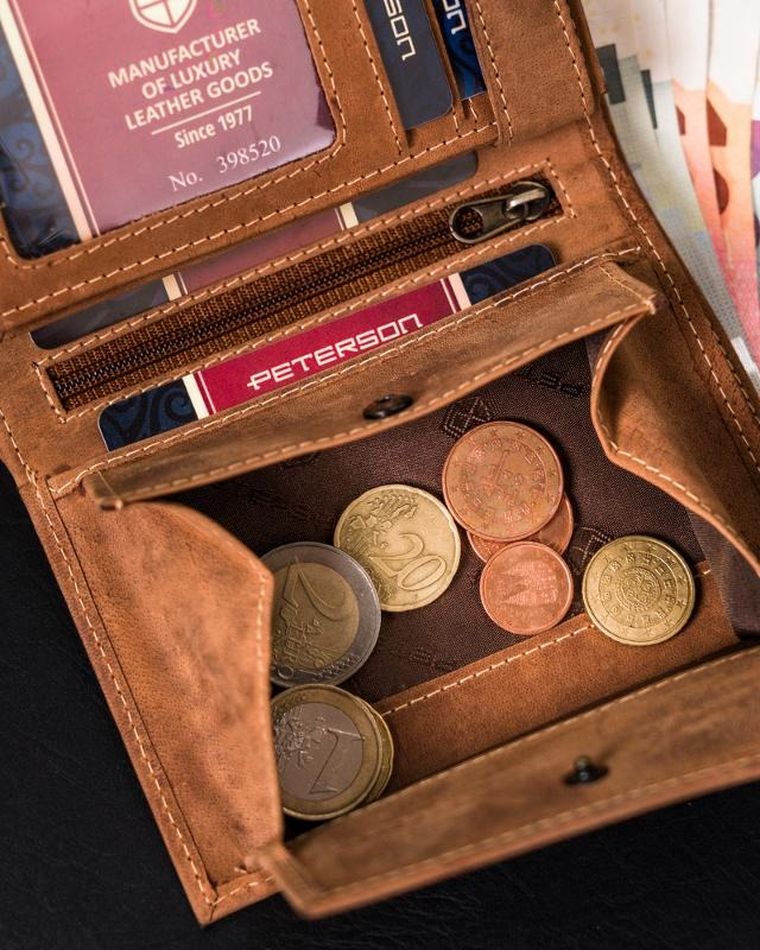 Portfel, brązowy, skórzany, Peterson