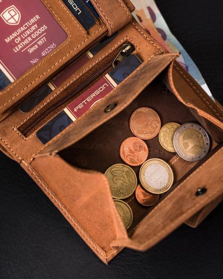 Portfel, brązowy, skórzany, Peterson