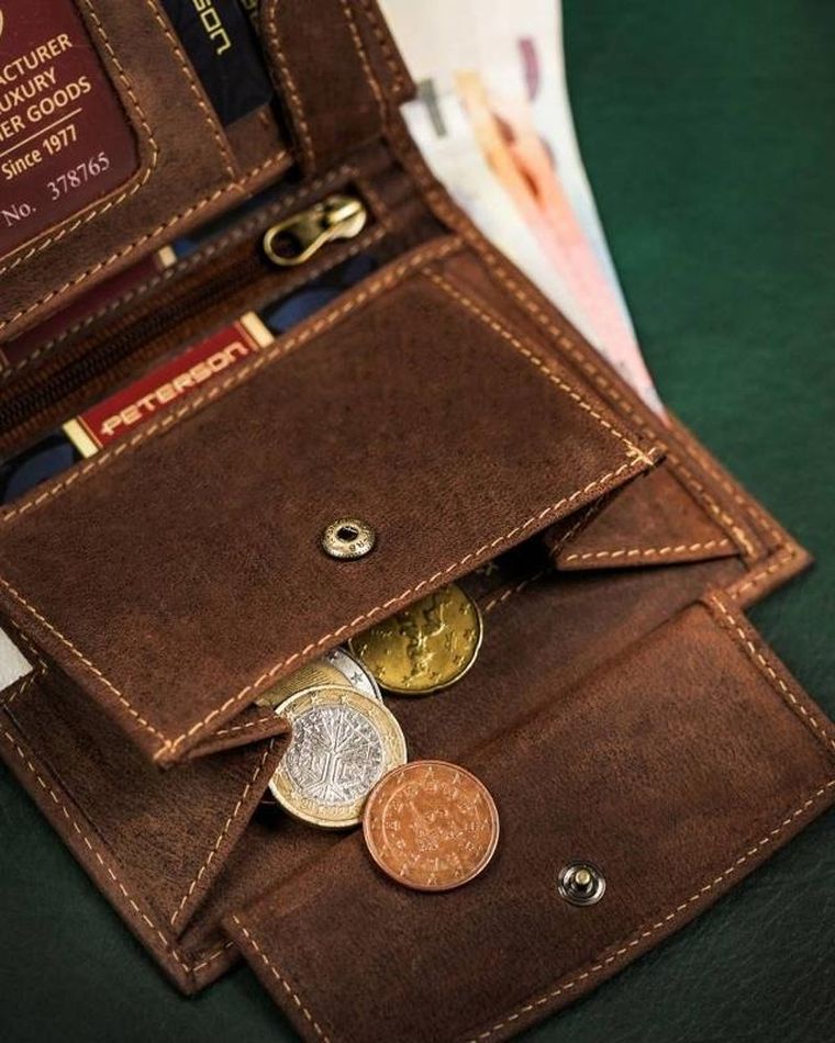 Portfel, brązowy, skórzany, Peterson