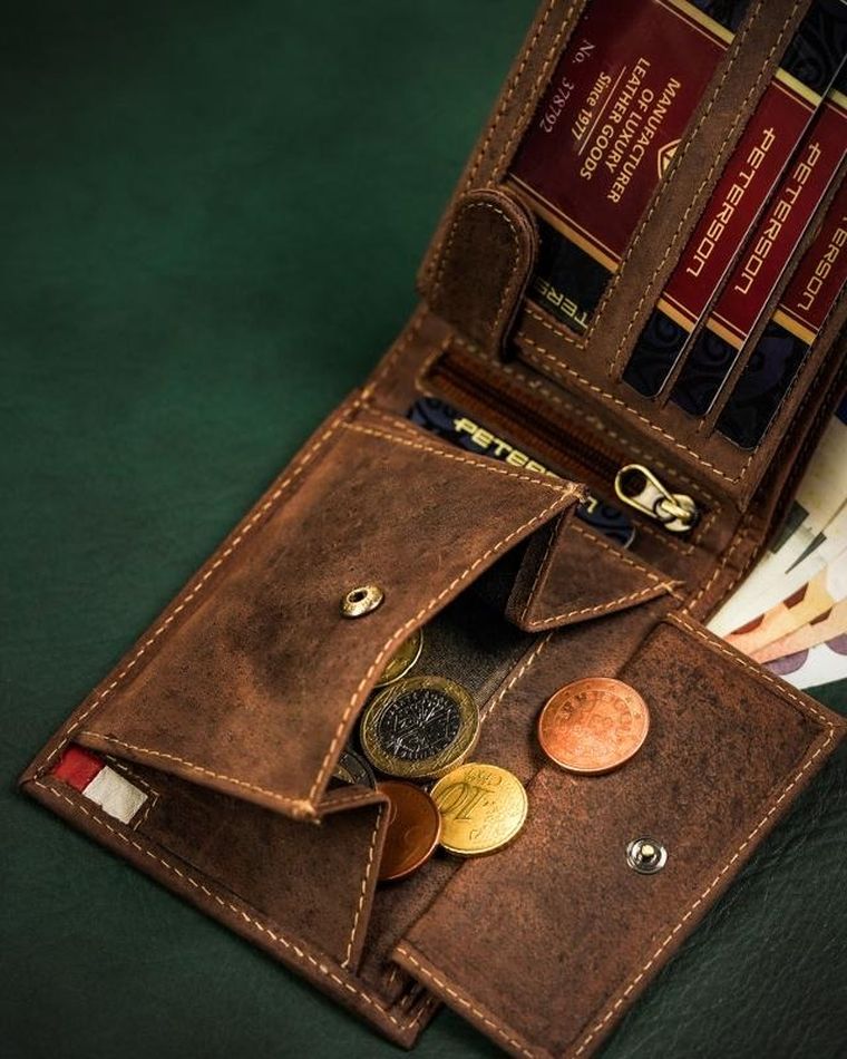 Portfel, brązowy, skórzany, Peterson