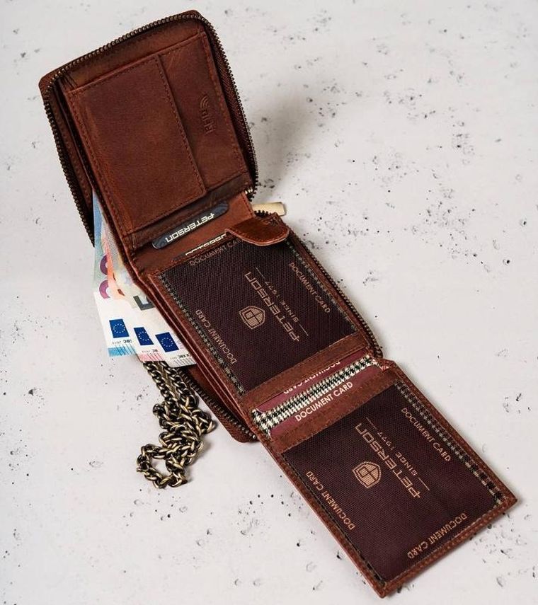 Portfel, brązowy, skórzany, Peterson