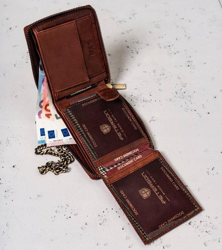 Portfel, brązowy, skórzany, Peterson