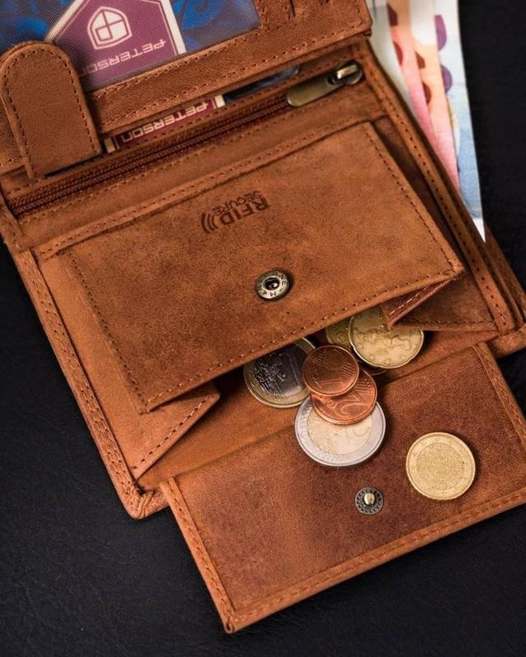 Portfel, brązowy, skórzany, Peterson