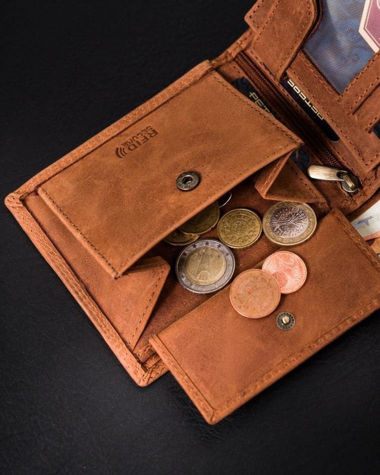 Portfel, brązowy, skórzany, Peterson