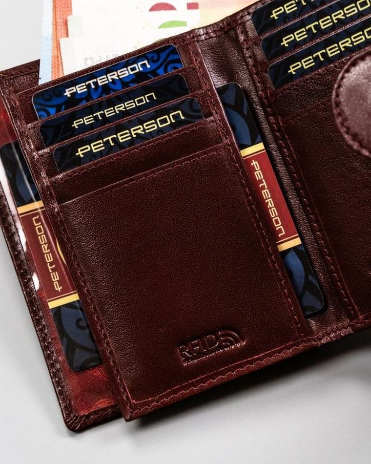 Portfel, brązowy, skórzany, Peterson