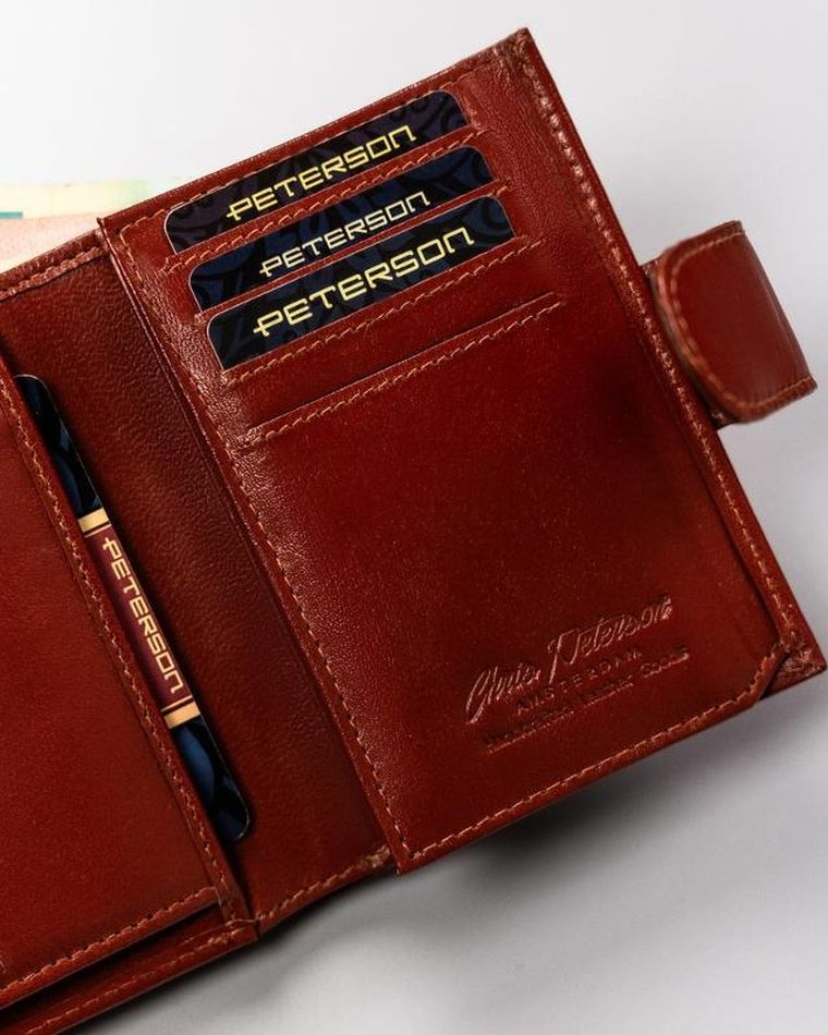 Portfel, brązowy, skórzany, Peterson