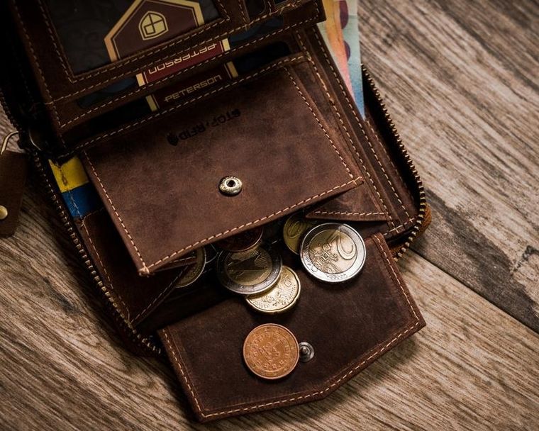 Portfel, brązowy, skórzany, Peterson