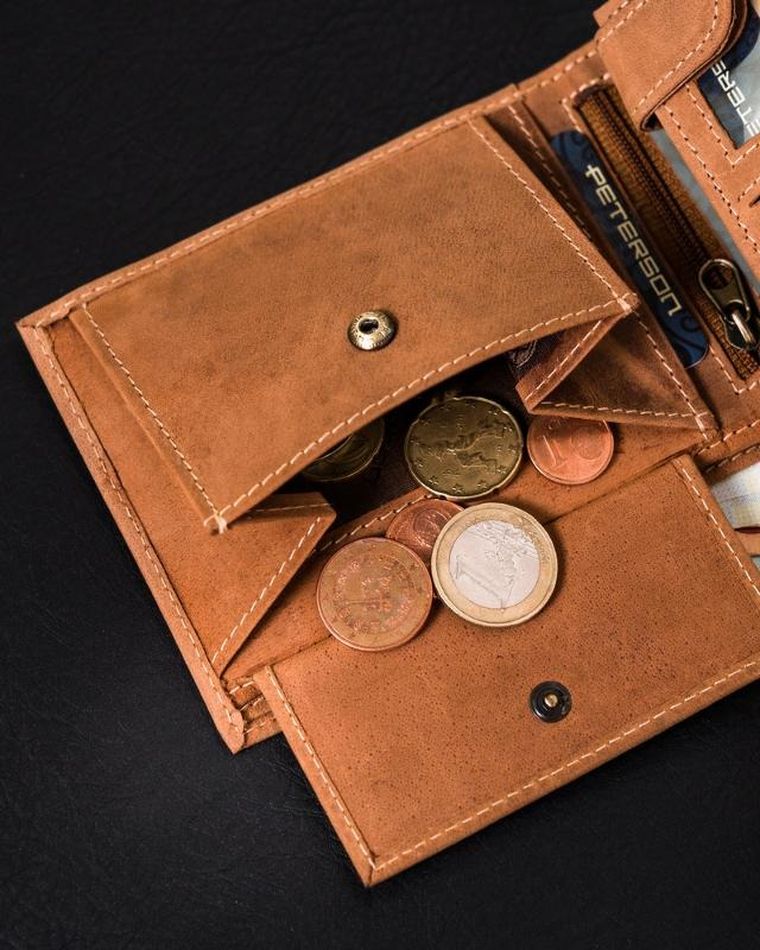 Portfel, brązowy, skórzany, RFID, Peterson