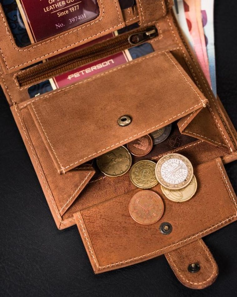 Portfel, brązowy, skórzany, RFID, Peterson