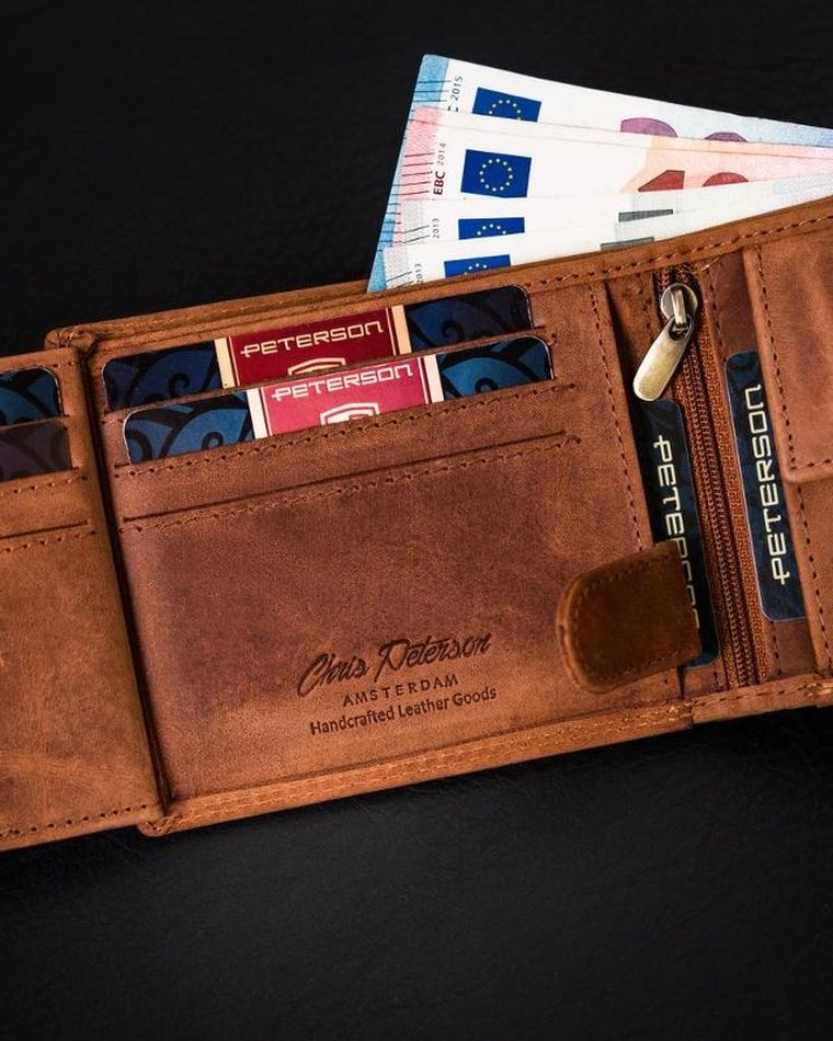 Portfel, brązowy, skórzany, RFID, Peterson