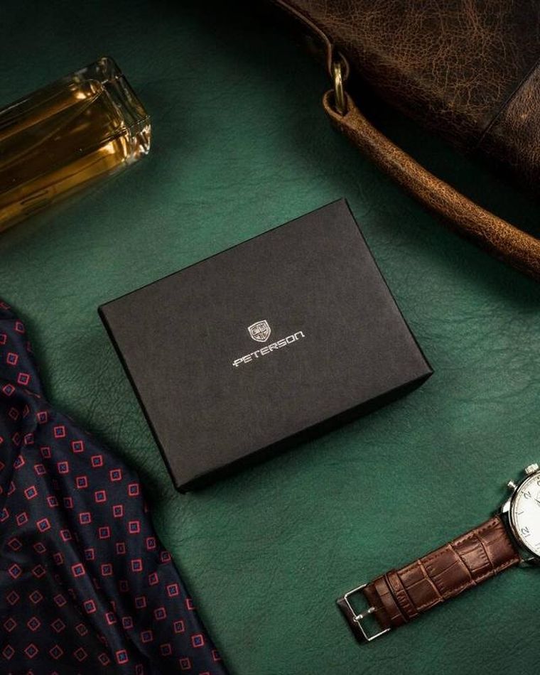 Portfel, brązowy, skórzany, RFID, Peterson