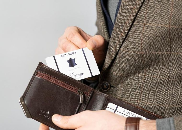 Portfel, brązowy, skórzany, RFID, Rovicky