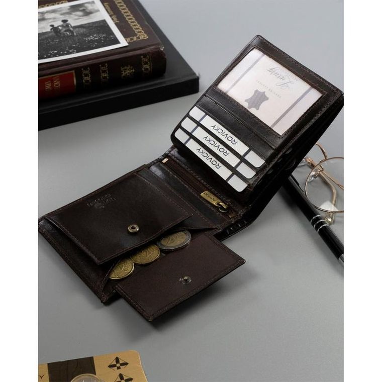 Portfel, brązowy, skórzany, RFID, Rovicky