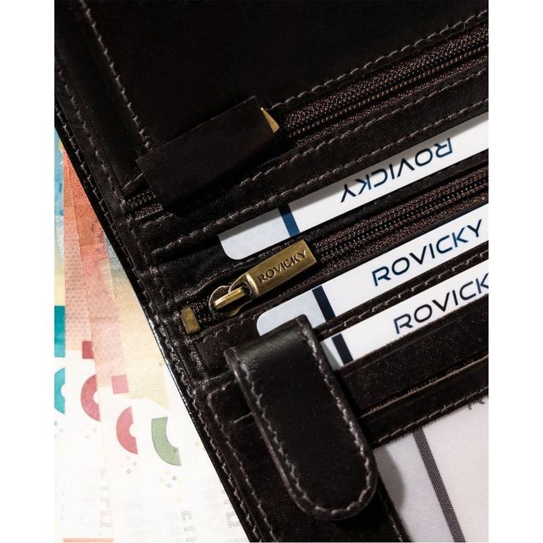 Portfel, brązowy, skórzany, Rovicky