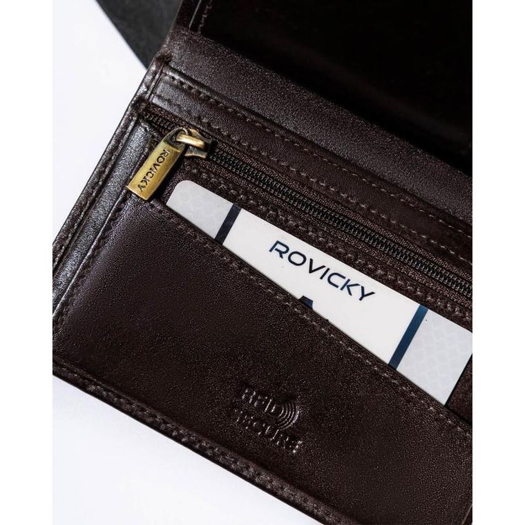 Portfel, brązowy, skórzany, Rovicky