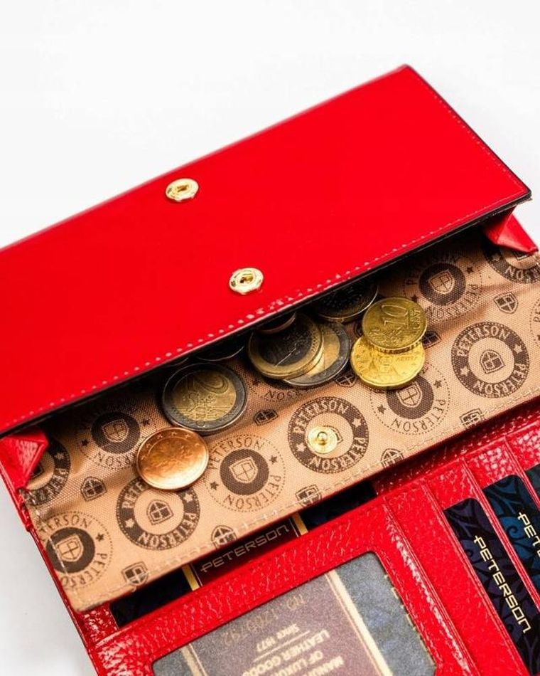 Portfel, czarno-czerwony, skórzany, Peterson