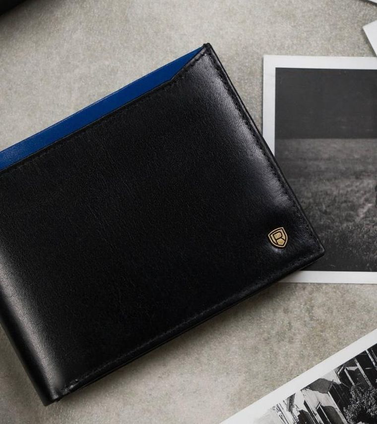 Portfel, czarno-czerwony, skórzany, RFID, Rovicky