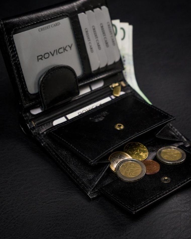 Portfel, czarno-czerwony, skórzany, RFID, Rovicky