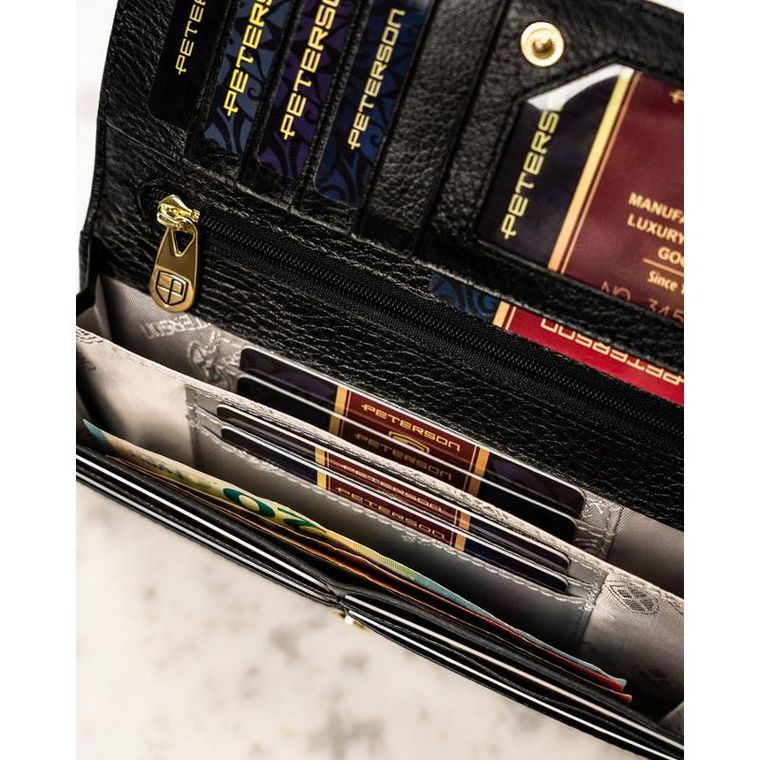 Portfel, czarno-złoty, skórzany, Petereson