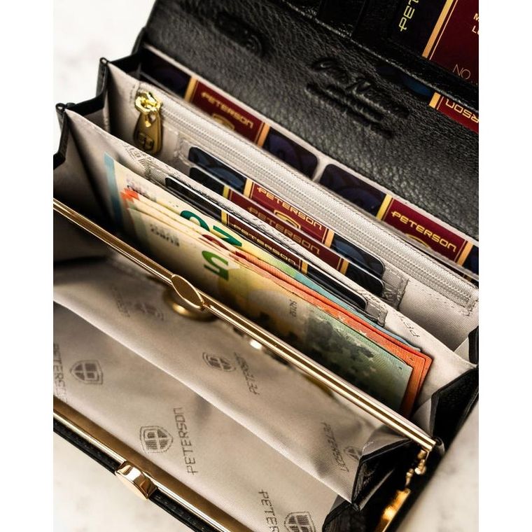 Portfel, czarno-złoty, skórzany, Peterson