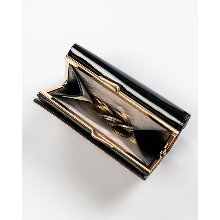 Portfel, czarno-złoty, skórzany, RFID, Petereson