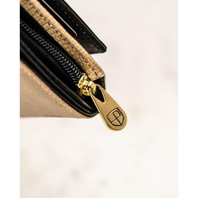 Portfel, czarno-złoty, skórzany, RFID, Petereson