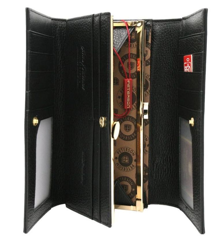 Portfel, czarno-złoty, skórzany, RFID, Peterson