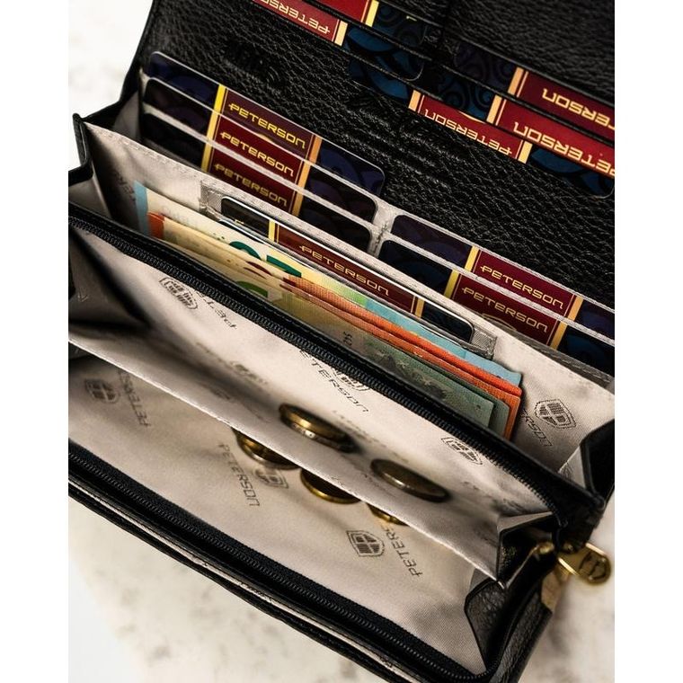 Portfel, czarno-złoty, skórzany, RFID, Peterson