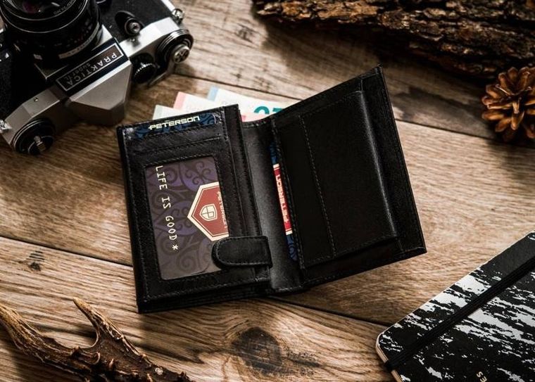 Portfel, czarny, skórzany, RFID, Peterson
