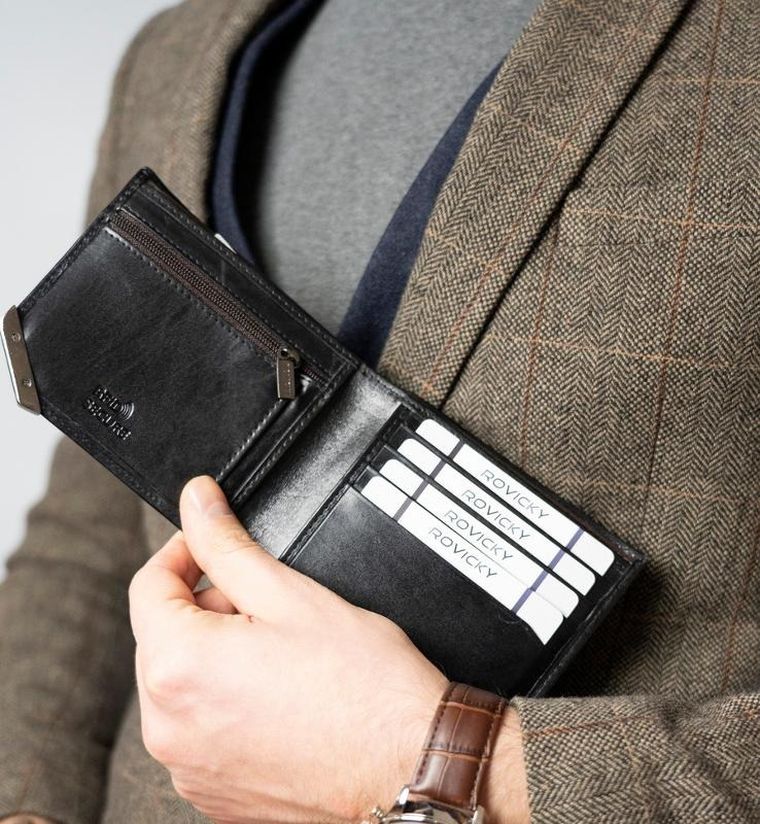 Portfel, czarny, skórzany, RFID, Rovicky