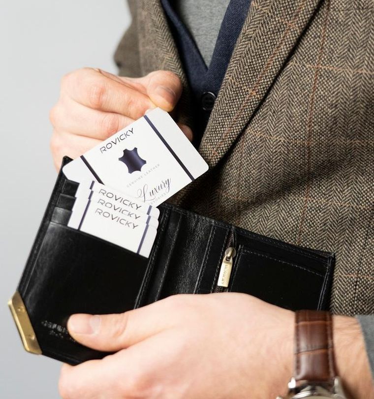 Portfel, czarny, skórzany, RFID, Rovicky