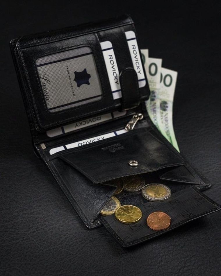 Portfel, czarny, skórzany, RFID, Rovicky