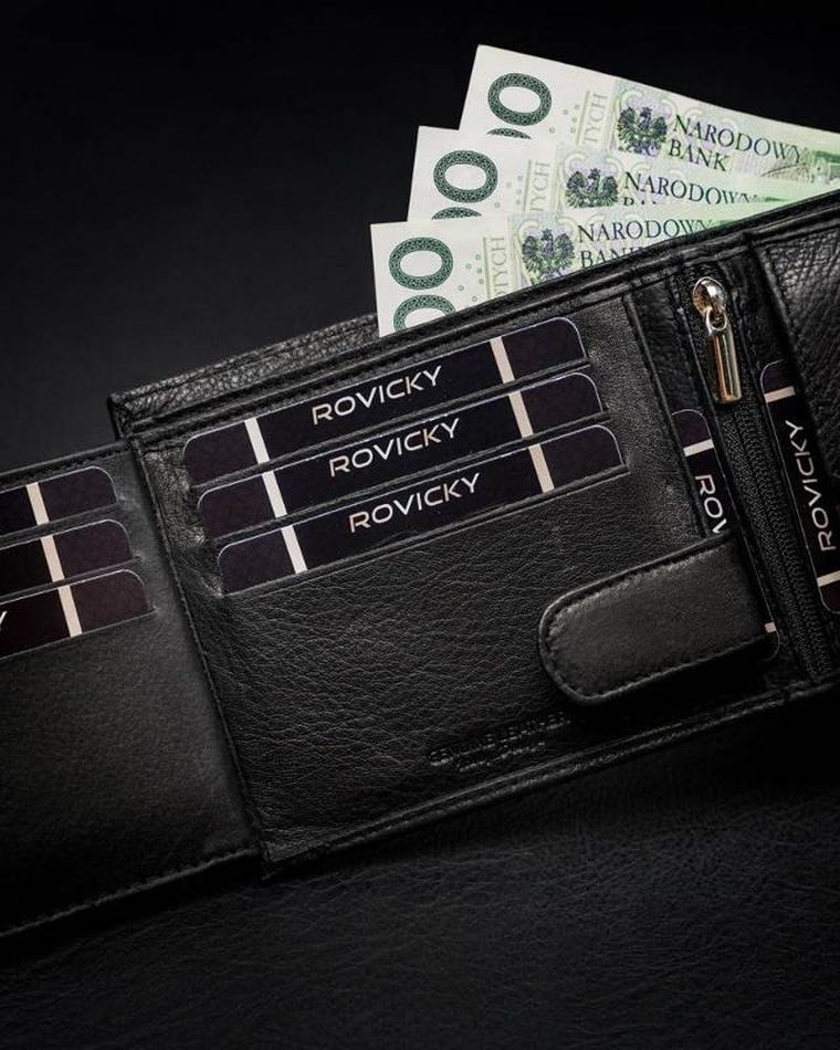 Portfel, czarny, skórzany, RFID, Rovicky