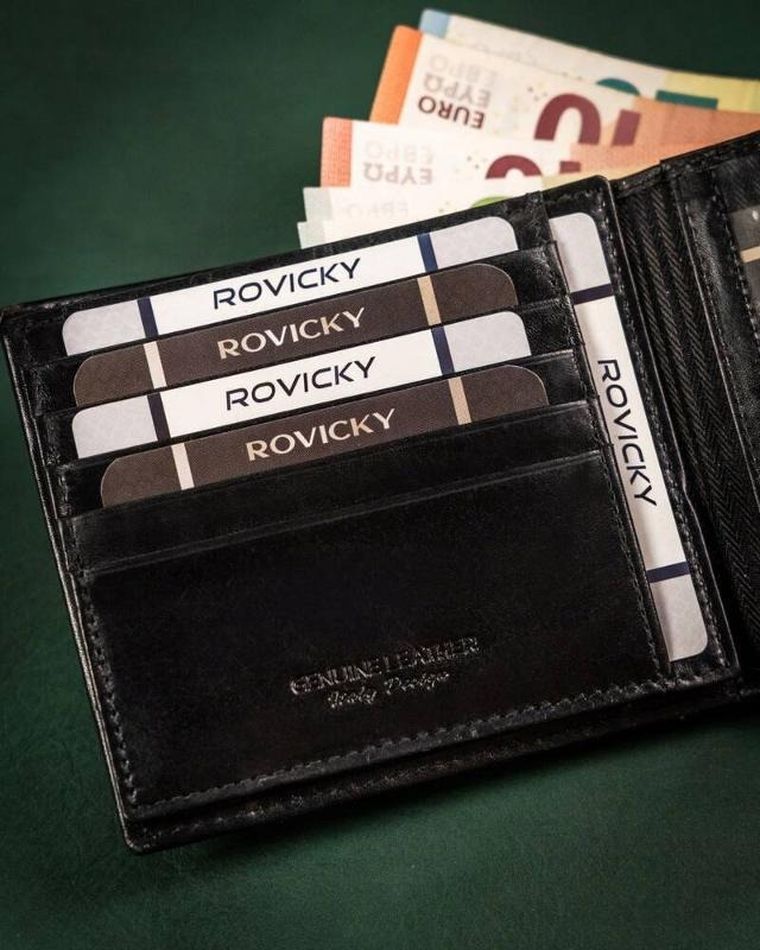 Portfel, czarny, skórzany, RFID, Rovicky