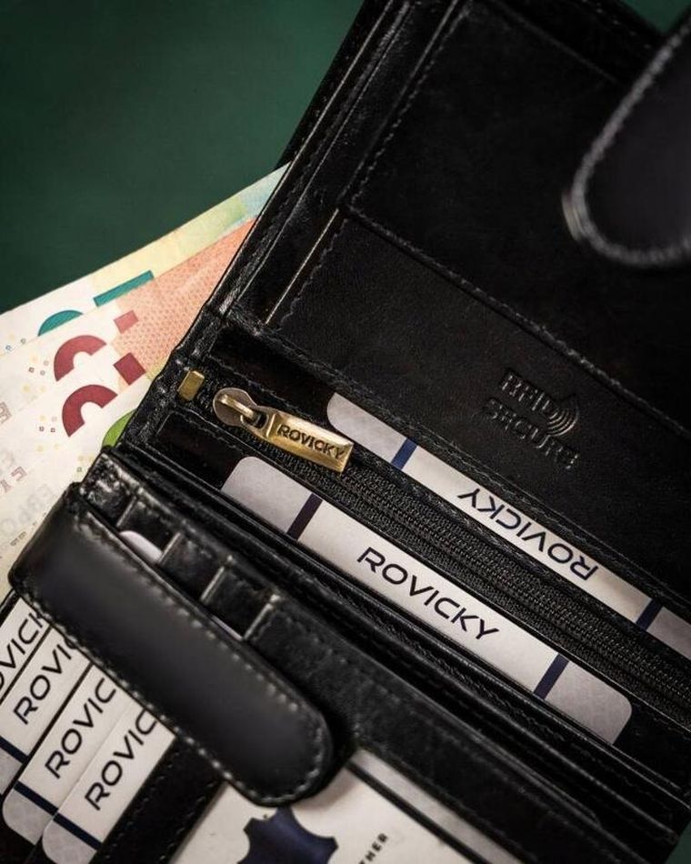 Portfel, czarny, skórzany, RFID, Rovicky