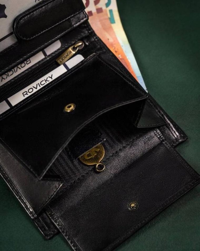 Portfel, czarny, skórzany, RFID, Rovicky