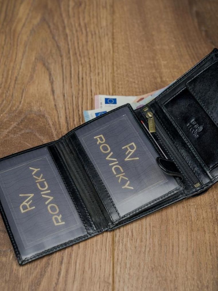 Portfel, czarny, skórzany, RFID, Rovicky