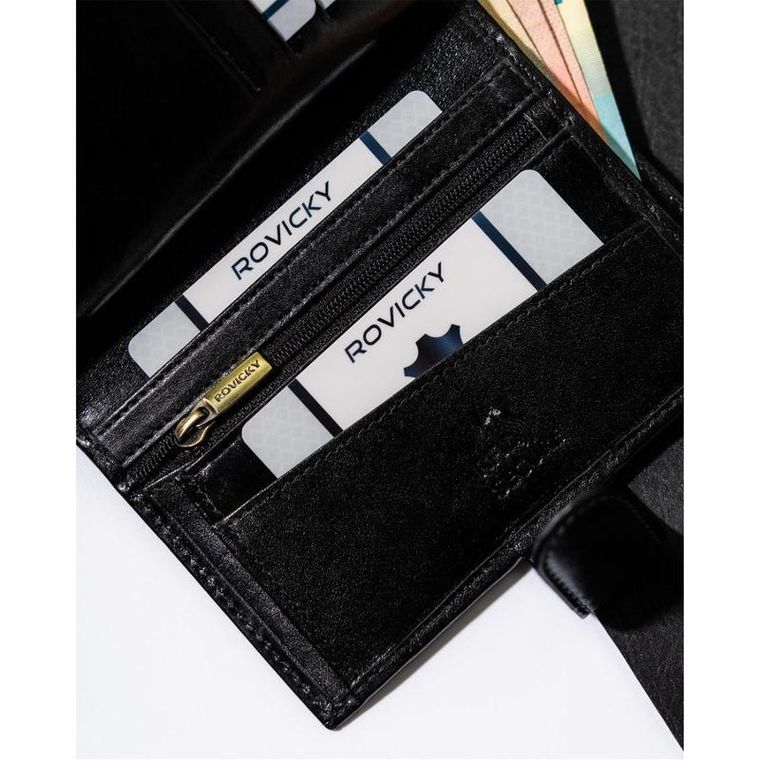 Portfel, czarny, skórzany, RFID, Rovicky