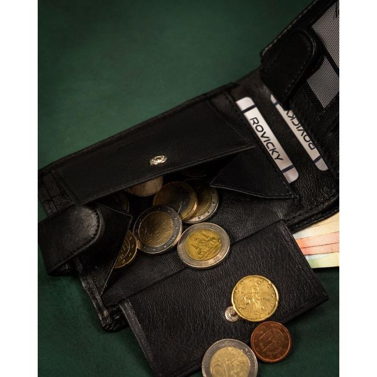 Portfel, czarny, skórzany, RFID, Rovicky