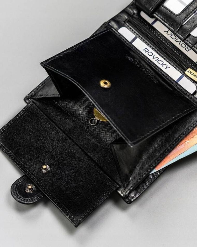Portfel, czarny, skórzany, Rovicky