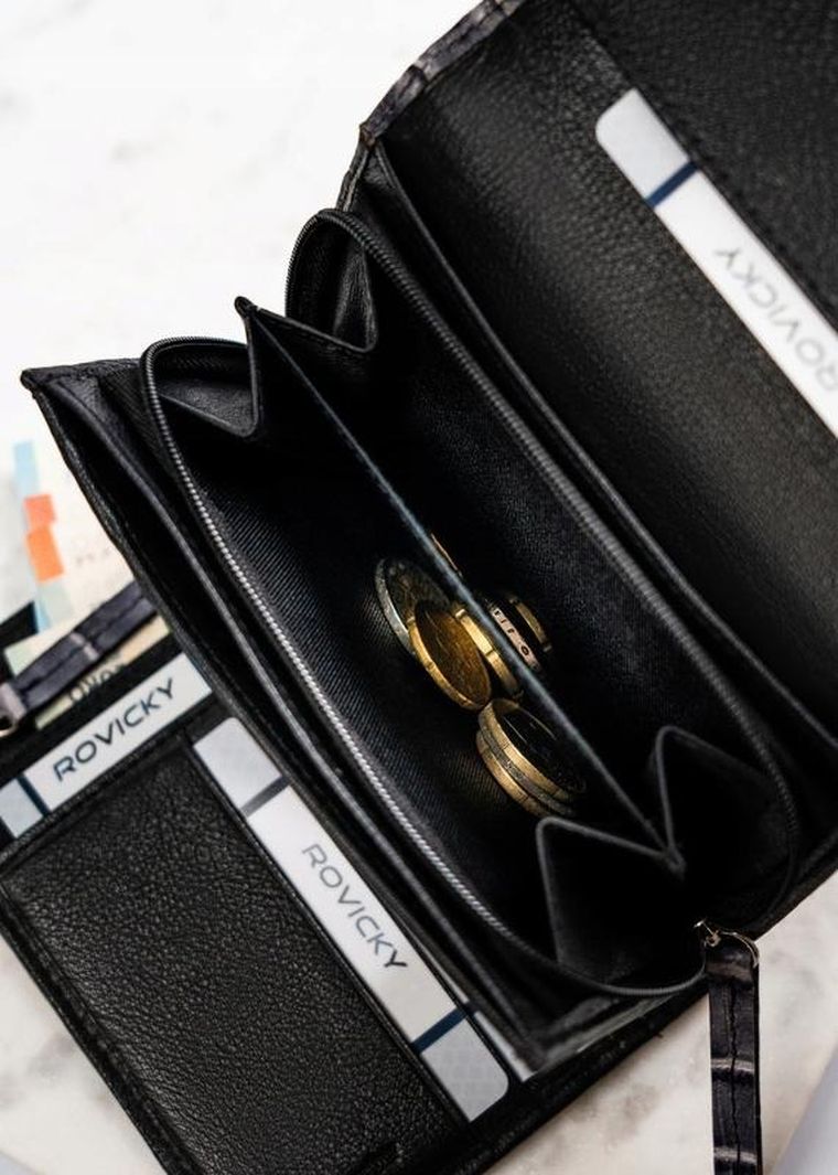 Portfel, czarny, skórzany, Rovicky