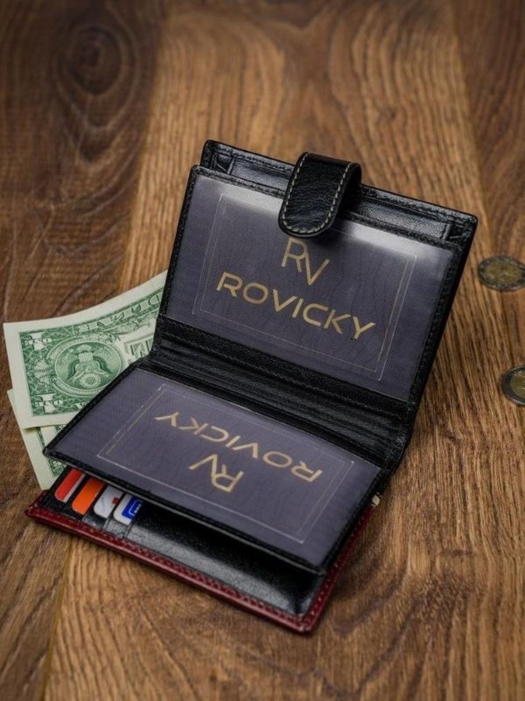 Portfel, czerwono-czarny, skórzany, RFID, Rovicky