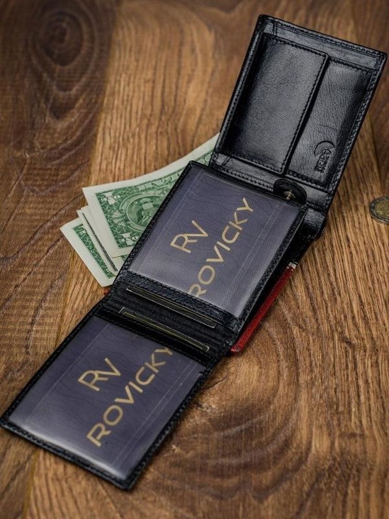 Portfel, czerwono-czarny, skórzany, RFID, Rovicky