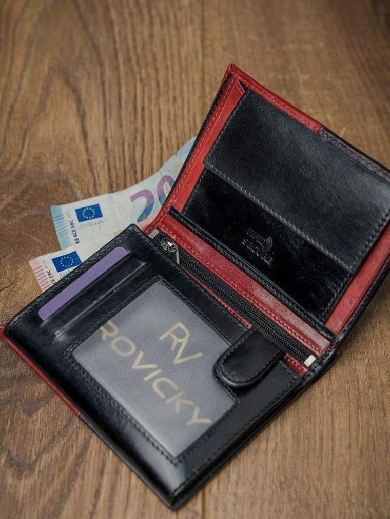 Portfel, czerwono-czarny, skórzany, RFID, Rovicky